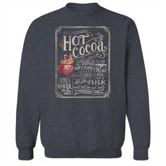 Get into the holiday spirit with this Men's Old Fashioned Hot Cocoa Fleece Sweatshirt.FEATURES Crewneck Ribbed hemline Long sleeveFABRIC & CARE Cotton Machine wash Imported Color: Dark Heather. Gender: female. Age Group: adult. Material: Fleece|Cotton. Fall Holiday Cotton Sweatshirt, Cotton Sweatshirt For Fall Holiday, Relaxed Fit Holiday Sweatshirt For Fall, Winter Fleece T-shirt With Graphic Print, Holiday Cotton Sweater With Graphic Print, Cozy Sweatshirt For Fall Holiday, Cozy Sweatshirt For Holiday And Fall, Cozy Holiday Sweatshirt For Fall, Cozy Fall Holiday Sweatshirt