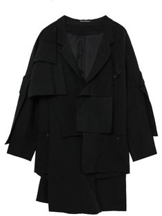 black layered design notched lapels long sleeves logo print to the rear asymmetric hem mid-length front button fastening Black Layers, Water Consumption, Layered Design, Yohji Yamamoto, Harmful Chemicals, Environmental Impact, Mens Outerwear, Outerwear Coats, Layers Design