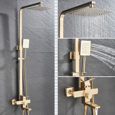 the shower head and handset are shown in three different views, including one with an overhead