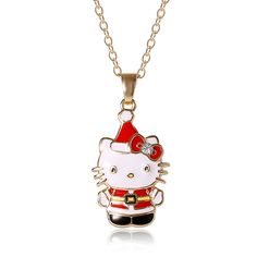 Celebrate the holiday season with the Sanrio Hello Kitty Christmas Santa Pendant Necklace. Featuring Hello Kitty dressed in a festive Santa outfit, this charming necklace adds a touch of cheer to any holiday outfit. A perfect gift for Hello Kitty fans and holiday enthusiasts alike. Sanrio Christmas, Hello Kitty Necklace, Kitty Necklace, Hello Kitty Dress, Kitty Christmas, Zodiac Pendant Necklace, Charm Choker Necklace, Santa Outfit, Hello Kitty Sanrio