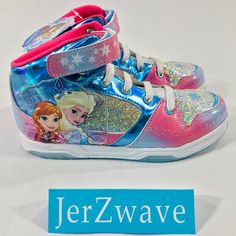 Disney Frozen/Star Darlings Hi-Top Glitter Sneakers Youth Girls Size 2 Disney Pink Round Toe Sneakers, Pink Disney Sneakers With Round Toe, Elsa Snowflake, Frozen Shoes, Disney Princess Shoes, Mickey Shoes, Minnie Mouse Cartoons, Frozen 2 Anna, Mickey Mouse Shoes