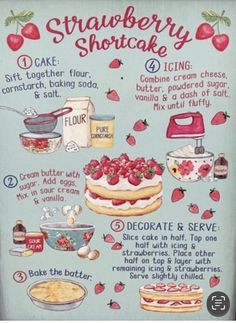 an old fashioned poster shows the different types of strawberry shortcakes and how to make them