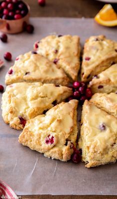 cranberry orange scones cut into eight pieces