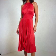 Stunning Red Midi Dress By Alc, Never Worn, Great Condition, Soft Fabric, Length 45”, Size 4. Red A-line Dress For Dinner, Red Sleeveless Silk Midi Dress, Silk Pleated Midi Dress For Date Night, Knee-length Pleated Midi Dress For Dinner, Pleated Knee-length Midi Dress For Dinner, Elegant Red A-line Dress, Red Silk A-line Midi Dress, Red Sleeveless Dressy Dress, Red Spring Dressy Dress