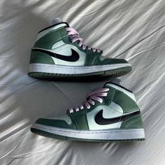 Great Condition, Super Hard To Find Sold Out Most Places :) Pink Nike Jordans, Jordan 1 Mid Dutch Green, Womens Air Jordans, Shoe Inserts, Womens Jordans, Pink Nikes, Nike Sneakers Women, Nike Shoes Women, Jordan 1 Mid