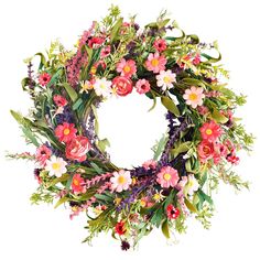 a wreath with flowers and greenery on it