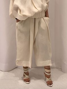 Affordable price buy Pants on Stylewe, SPU: 10PA4H3EF6, Color: As Picture, Theme:Summer, Pants Length:Capris. Linen Outfits, Summer Sets, Wide Leg Pant Suit, Plain Pants, Cotton Linen Pants, Linen Summer, Maxi Dress Sale, Printed Wide Leg Pants, Linen Casual