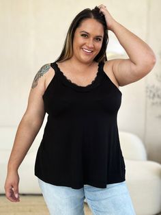 Feel confident and alluring in our Lace Detail V-Neck Cutout Cami! With its v-neck and lace details, it adds a touch of femininity to any outfit. The sleeveless design and cutout back make it perfect for warmer weather. Available in five stunning colors. Features: Basic style Sheer: Opaque Stretch: Slightly stretchy Material composition: 95% rayon, 5% spandex Care instructions: Machine wash cold. Tumble dry low. Imported Model information: Curve model-height 5'3", bust 49", waist 40", hip 53", s Georgia Fashion, Curve Model, Stunning Tops, Black Camis, Kids Outfits Girls, Romper Dress, Brides And Bridesmaids, Tank Top Cami, Basic Style