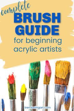 the complete brush guide for beginning acrylic artist's brushes with text overlay that reads complete brush guide for beginning acrylic artists