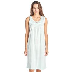 Size recommendation: Size Medium (4-6) Large (8-10) X-Large (12-14) XX-Large (16-18), Order one size up For a more Relaxed Fit Hit the sack in total comfort with this Soft and lightweight Cotton Blend Nightgown, Features round neck, Approximately 38 from shoulder to hem, sleeveless, has a keyhole neckline, embroidery lace and pretty smocking on the yoke for an extra feminine touch. A comfortable fit perfect for sleeping or lounging around. Size: L.  Color: Green.  Gender: female.  Age Group: adu Sleeveless Nightgown For Relaxation, Cotton Sleeveless Relaxation Dresses, Sleeveless Cotton Dresses For Relaxation, Cotton Sleeveless Dress For Relaxation, Sleeveless Nightgown For Hospital, Sleeveless Cotton Nightgown, Sleeveless Cotton Night Dress, Sleeveless Nightgown, Neckline Embroidery