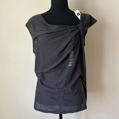 Capped Sleeves, Cowl Neck, Knotted Dressy T-Shirt Cowl Neck, Cap Sleeves, Womens Tops, Grey, Women Shopping, T Shirt, Color