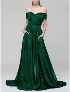 A-Line Evening Gown Sparkle & Shine Dress Formal Court Train Short Sleeve Off Shoulder Sequined with Glitter Pleats 2024 Elegant Green Off-shoulder Ball Gown, Elegant Off-shoulder Green Ball Gown, Green Off-shoulder Ball Gown For Prom, Off-shoulder Green Gown For Prom Season, Green Off-shoulder Gown For Prom Season, Green Off-shoulder Gown For Prom, Green Off-shoulder Prom Dress, Green Off-shoulder Prom Gown, Off-shoulder Green Maxi Dress For Prom