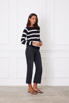 Discover the Stripe Sloane Crewneck sweater. A closet staple, Sloane is a classic pull-on sweater with rib detail around the neck, cuffs, and hem. Her roomy and relaxed fit make her perfect for layering or wearing her on her own. Hand-knitted by artisans in Bali from the softest, breathable cotton yarn, you can style her all year long. Ethically Handcrafted by women artisans using luxurious sustainable fabrics certified Oeko Tex Standard 100.1% of your order funds regenerative carbon offsets How Carbon Offset, Closet Staples, Women Artisans, Sustainable Fabrics, Crewneck Sweater, Cotton Yarn, Crew Neck Sweater, Hand Knitting, White Stripe