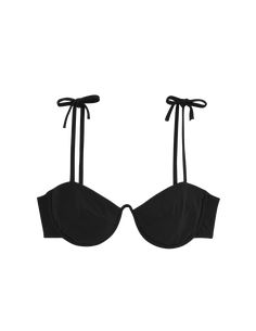 Black underwire bikini top with shoulder ties by Araks Underwire Swimwear With Padded Cups For Sunbathing, Beach Swimwear With Removable Underwire Straps, Triangle Top Swimwear With Removable Straps For Pool, Bandeau Swimwear With Removable Straps For Poolside, Underwire Swimwear With Padded Cups For Beachwear, Beachwear Swimwear With Removable Straps And Triangle Top, Removable Straps Triangle Top Swimwear Beachwear, Triangle Top Swimwear With Removable Straps Beachwear, Chic Underwire Swimwear For Vacation