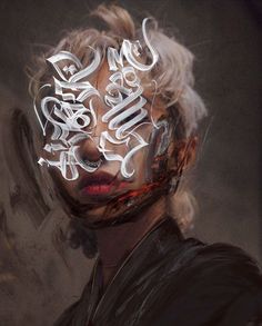 a woman's face is covered in plastic letters