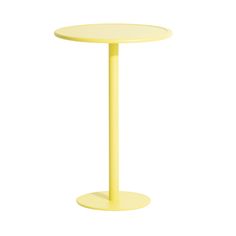 a yellow table with a round top on a white background, it's not too bright