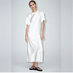 Midi Dress Satin Sleeveless Satin Fabric Zara A-line Maxi Dress For Daywear, White Shift Midi Dress, White Sheath Midi Dress For Summer, Zara Maxi Dress For Daywear, Zara Sheath Maxi Dress For Summer, Sheath Midi Dress For Daywear, White Zara Maxi Dress For Daywear, White Sheath Midi Dress For Daywear, White Sheath Maxi Dress For Summer