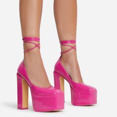 Platform Heels,Size 7,New With Box Pink Platform Heels With Square Toe, Pink Heels With 4-inch Square Toe, Pink Square Toe Platform Heels, Pink High Heels With Stacked Heel, Pink Stacked Heel Evening Heels, Gold Lace Up Heels, Shoes Platform Heels, Pink Platform Heels, Ego Shoes