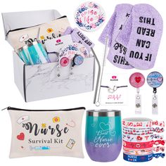 PRICES MAY VARY. Amount of product: you will get in total of 1pcs wine tumbler, 1pcs coaster, 1pcs makeup pouch cosmetic bag ,1pcs purple nurse card bracelets ,a pair of socks,2 pcs retractable nurse badge reel holder,6 pcs hair ties,which is packaged in a beautiful gift box to be ready for gift giving, nice appreciation gift set for a new nurse, retiring nurse, and so on Wine tumbler and nurse badge reel holder:Adopt advanced double-wall vacuum insulation technology, which can keep the stainles Nurse Retirement Gifts, Nurse Quote, Nurse Birthday, Nurse Practitioner Gifts, Gift Box For Women, Christmas Gifts For Nurses, Nurses Week Gifts, Nurse Week, Nurse Bag