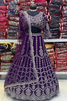 Lehenga For Bridesmaid, Purple Lehenga Choli, Chaniya Choli Wedding, Sequence Design, Purple Lehenga, Lehenga Choli For Women, Choli For Women, Kora Silk Sarees, Georgette Lehenga