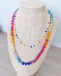 Rondelle Gemstone Necklace - Etsy Single Strand Necklaces With Round Beads For Layering, Rainbow Single Strand Beaded Necklaces With Round Beads, Double Strand Pearl Necklaces With Gemstone Beads, Adjustable Rondelle Necklaces With Colorful Beads, Multicolor Beaded Necklace With Gemstone Beads For Layering, Multicolor Gemstone Beaded Necklaces For Layering, Single Strand Czech Glass Necklaces With Round Beads, Single Strand Czech Glass Necklace With Round Beads, Single Strand Czech Glass Crystal Necklace With Round Beads