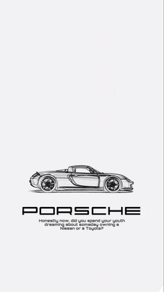 the porsche logo is shown in black and white, with an image of a sports car