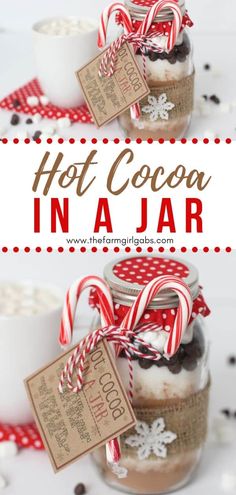 hot cocoa in a jar with candy canes