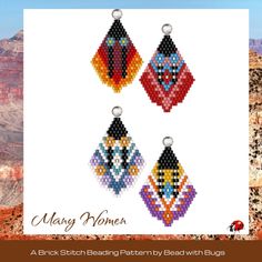 MANY WOMEN is a set of 4 brick stitch beaded earring patterns featuring Women wrapped in colourful blankets.  Each earring will finish at approximately 1.3 inches wide and 1.4 inches long.   Stitch Type: Brick Bead Type: Miyuki Delica Bead Size: 11/0 PDF file includes: Bead Legend Bead Graph Word Chart Additional Information: All of my patterns are for personal use and you are free to sell your finished product. Please do not reproduce, share or sell this pattern. Beaded Earring Patterns, Beaded Earrings Pattern, Long Stitch, Colorful Blanket, Earrings Pattern, Beaded Earring, Beaded Earrings Patterns, Delica Beads, Earring Patterns