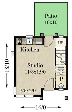 the floor plan for a studio apartment with an attached kitchen and living room, as well as