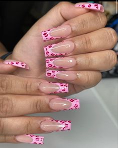 Pink Cheetah Nails, Pink Leopard Nails, Quinceanera Nails, Magic Nails, Summery Nails, Girly Acrylic Nails, French Tip Acrylic Nails, Simple Acrylic Nails, Glow Nails