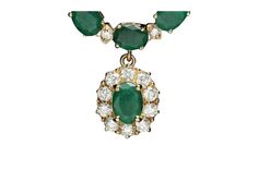 26.00Ct Natural Emerald and Diamond 14K Solid Yellow Gold Necklace Natural Oval Emerald Weights: Approx. 24.10 Carats Emerald Measures: Approx. 7x5 - 8x6 mm Total Natural Round Diamond weights: Approx. 1.90 Carats (color G-H / Clarity SI1-SI2) Total Chain Length is 18 inches Total item weight is: 26.4 grams Disclaimer: all weights, measurements and colors are approximate and may vary slightly from the listed dimensions or as seen in the image. All pictures are magnified to show the smallest of d Gia Certified Yellow Gold Necklace For Formal Occasions, Formal Yellow Gold Gia Certified Necklace, Formal Oval Emerald Necklace In Prong Setting, Formal Oval Emerald Necklace With Prong Setting, Oval Diamond Necklace With 17 Jewels For Anniversary, Elegant Gold Gia Certified Gemstones, Elegant Gold Gemstones Gia Certified, Elegant Gia Certified Gold Gemstones, Yellow Gold Gia Certified Necklace For Wedding