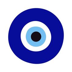 an eyeball is shown in the middle of a white and blue circle with black dots