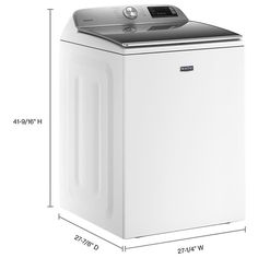 an image of a white washing machine with measurements