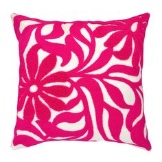 a pink and white pillow on a white background