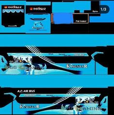 four different types of blue and black graphics