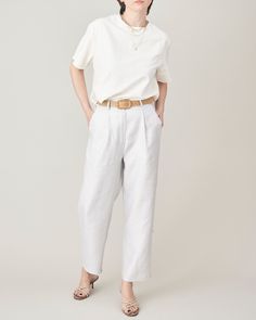 "Linen Pants for Women Size XS, waist 26\" | Light Grey Tapered Ankle Pants with high waist, pockets, belt loops and YKK zipper.  Composition: 60% linen, 40% viscose. No lining. The exact measurements of the pants while lying flat are:  waist: 33 cm | 13\" hips: 48 cm | 19\" length: 94 cm | 37\" inseam: 64 cm | 25\" The model is 1,68 cm | 5,5 feet. I The white short sleeve top in the pictures is custom made too. It is raw silk and you can find it in shop too, here: https://etsy.me/3uR1ReZ Our shop is dedicated to curated vintage and handmade clothing, fine fabrics only. If you are looking for a pair of linen pants, check out the handmade pants section in shop for more available options, one being these wide leg grey linen pants with adjustable waist: https://etsy.me/3DzxuxD Buy any 2 items Trousers With Welt Pockets For Daywear, Daywear Trousers With Welt Pockets, Workwear Capris With Elastic Waistband And Tapered Leg, Chic Tapered Leg Pants For Daywear, Tapered Leg Capris With Elastic Waistband For Work, Relaxed Fit Straight Leg Casual Pants, Relaxed Fit Straight Leg Pants For Daywear, Relaxed Fit Pants For Spring Daywear, Summer Relaxed Fit Tapered Leg Work Pants