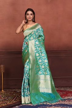 Shop beautiful sea green Katan silk Banarasi sari online in USA with zari minakari work. Look your best on festive occasions in latest designer sarees, pure silk sarees, Kanchipuram silk sarees, handwoven sarees, tussar silk sarees, embroidered sarees from Pure Elegance Indian clothing store in USA.-full view Pista Green Katan Silk Pre-draped Saree For Diwali, Pista Green Self-design Katan Silk Pre-draped Saree, Turquoise Saree, Festive Pista Green Katan Silk Pre-draped Saree, Sea Green Banarasi Saree, Green Banarasi Saree, Pista Green Katan Silk Pre-draped Saree, Silk Sarees Kanchipuram, Banarasi Sari