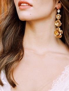 Savannah Gilded Brass Blossom Statement Earrings Gold Elegant Flower Earrings With 3d Flowers, Elegant Gold Flower Earrings With 3d Details, Elegant Gold Jewelry With 3d Flowers, Glamorous Flower-shaped Wedding Earrings, Gold Feminine Flower Earrings With 3d Flowers, Gold Flower-shaped Elegant Chandelier Earrings, Gold Flower Chandelier Earrings Elegant Style, Elegant Gold Flower Chandelier Earrings, Evening Bridal Earrings With Gold Flower Shape