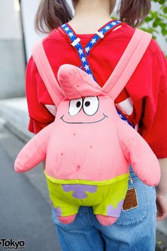 Patrick Star Inspired Outfits, Orange Bangs, Jeans With Suspenders, Spongebob Backpack, Playful Hello Kitty Backpack, Kawaii Cartoon Print Backpack, Loungefly Spongebob, Star Backpack, Spongebob Stuff