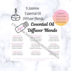 PLEASE READ BEFORE PLACING YOUR ORDER ✧Description✧ Tired of scrolling through your pictures/Instagram/Pinterest to try to find essential oil diffuser blends? This Jasmine Essential Oil Diffuser Blends Recipe Card is perfect to save on your phone, or print out and keep by your essential oils or send as happy mail for your essential oil downline/oily friends! On the recipe card, I share 9 of my favorite Jasmine Essential Oil Diffuser Blends! ✧Each Order Includes: (1) Jasmine Essential Oil Diffuse Lavender Diffuser, Essential Oil Labels, Essential Oil Diffuser Blends Recipes, Essential Oil Spray, Lime Essential Oil, Essential Oil Diffuser Recipes, Oil Diffuser Recipes, Diffuser Blend, Grapefruit Essential Oil