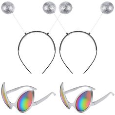 PRICES MAY VARY. 【Package】The package includes 2 pairs of alien glasses with colored lenses and 2 pieces of silver antenna headband boppers, the fun alien design makes you stand out in the party, it can meet your different styles and occasions, Perfect for your party. 【Size】Lens size is 3.6 inches, nose tip is 0.6 inches, temples are 5.7 inches, frame length is 5.5 inches, headband size is 9*4.01 inches; suitable for most children and adults. 【Material】Alien glasses are made of plastic and resin Fun Plastic Costume Accessories For Costume Party, Adjustable Party Costume Accessories With Matching Headband, Fun Plastic Costume Accessories For Party, Novelty Plastic Costume Accessories For Party, Adjustable Plastic Halloween Costume Accessories, Novelty Party Costume Accessories Made Of Plastic, Adjustable Novelty Party Supplies, Novelty Light-up Costume Accessories For Party, Fun Headband Costume Accessories For Party