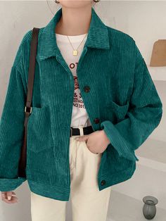 Color:Green, Orange, CoffeeMaterial:PolyesterOccasion:CasualStyle:Casual, BriefThickness:ModerateSleeves Length:Long SleeveFit Type:LooseCollar:Lapel CollarSeason:Autumn, SpringSize ChartTag Size(cm)BustLeg openingSleeve LengthShoulderLengthS(155/80A)110.098.049.054.561.0M(160/84A)115.0103.049.057.062.0L(165/88A)120.0108.049.059.563.0XL(170/92A)125.0113.049.062.064.02XL(175/96A)130.0118.049.064.565.03XL(180/100A)135.0123.049.067.066.04XL(185/104A)140.0128.049.069.567.05XL(190/108A)145.0133.04... Corduroy Button-up Outerwear With Buttoned Pockets, Corduroy Long Sleeve Outerwear With Buttons, Long Sleeve Corduroy Outerwear With Buttons, Button-up Corduroy Outerwear With Buttoned Pockets, Corduroy Button-up Outerwear, Corduroy Outerwear With Lapel Collar And Buttons, Corduroy Single Breasted Button-up Outerwear, Lapel Jacket, Loose Long Sleeve