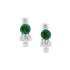 A PAIR OF EMERALD AND DIAMOND EAR PENDANTS, BY BULGARI | Jewelry, earrings | Christie's Bulgari Jewelry, Gemstone Jewellery, Gemstone Jewelry, Emerald, Auction