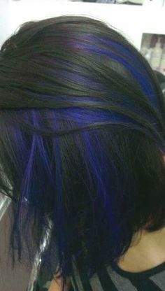 Blue Hair Highlights, Underlights Hair, Hair Color Purple, Hair Color Blue