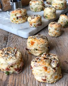 some biscuits are sitting on a wooden table