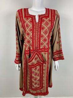 Vintage Balochi Dress Casual Winter Dresses With Embroidery, Casual Embroidered Winter Dresses, Brown Tunic Dress For Fall, Traditional Long Sleeve Midi Dress For Spring, Beige Tunic Dress For Fall, Embroidered Dresses For Daywear In Fall, Embroidered Daywear Dresses For Fall, Traditional Long Sleeve Dresses For Spring, Embroidered Day Dresses For Fall