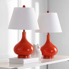 LIT4087D-SET2 Lighting/Lamps/Table Lamps Orange Table Lamps, Nightstand Table, Desk Nightstand, Orange Lamps, Glass Table Lamps, Console Table Decorating, Orange Table, Living Room Home Office, Lamp Set