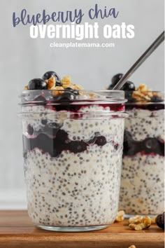 two jars filled with oatmeal and blueberries