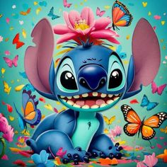 the character lil from disney's animated movie, stitchy with butterflies around her