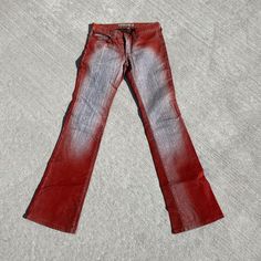 Bella Dahl red and grey low rise flare red... - Depop Red Denim, Bella Dahl, Print Denim, 90s Outfit, 2000s Fashion Outfits, Red Pants, Faded Denim, Pants Design, Printed Denim